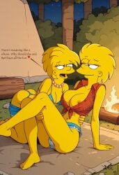 adult barefoot big_breasts campfire camping edit hungry_eyes lisa_simpson maggie_simpson nature nature_background nipple_slip sexually_suggestive the_simpsons yellow_skin