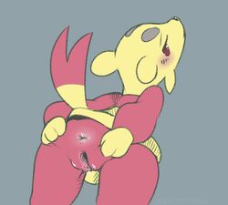 anus ass blush female fur furry furry_only looking_back mienfoo nintendo pokémon_(species) pokemon presenting presenting_anus presenting_hindquarters presenting_pussy pussy semi-anthro simple_background solo tail vandalistpikachu video_games