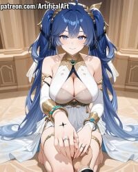 1boy 1girls ai_generated ancient_greek_clothes artifical_art bare_shoulders big_breasts blue_eyes blue_hair bracelet bride feet feet_focus female first_person_view foot_fetish foot_focus foot_slave foot_worship hair_belt hair_ornament iuno_(wuthering_waves) jewelry light-skinned_female light_skin long_hair perfect_body pov smile tattoo toes twintails very_long_hair wuthering_waves