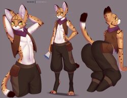 ass clothed clothing doomthewolf hand_on_hip hands_behind_head kennai map on_knees raised_tail savannah_cat smile standing tail tail_raised worried_expression