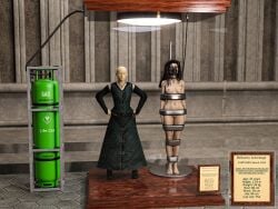 3d bellatrix_lestrange bondage bound bound_arms bound_legs cirilover1 completely_nude completely_nude_female container gas gas_tank glass glass_container harry_potter in_container mannequin nude nude_female stationary_restraints steel_bondage trophy_case