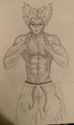 garou garou_(one-punch_man) paper pencil_(artwork) sweat sweatdrop sweaty traditional_art