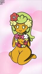 anthro brokenrekordbro comfey eyelashes female female_only flora_fauna flower flower_in_hair generation_7_pokemon green_hair looking_at_viewer nintendo on_knees pokémon_(species) pokemon pokemon_sm small_breasts smile tagme thighs