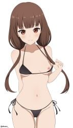 1girls accurate_art_style alternate_version_available areolae arms_behind_back artist_name ass_visible_through_thighs bangs bare_shoulders belly belly_button bikini bikini_bottom bikini_top blush breasts breasts_out brown_eyes brown_hair closed_mouth collarbone dsuzu embarrassed eyebrows eyebrows_visible_through_hair eyelashes facing_viewer female female_only fingernails fingers hi_res hips human iino_miko kaguya-sama_wa_kokurasetai_~tensai-tachi_no_renai_zunousen~ light-skinned_female light_skin long_hair looking_at_viewer micro_bikini midriff mostly_nude navel nipples nude nude_female official_style open_eyes paid_reward_available petite shaded simple_background small_breasts solo solo_female standing straight_hair thick_thighs thighs tied_hair twintails underboob undressing white_background young