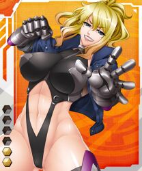 00s 1girls abs armor black_thong_leotard blonde_hair blue_eyes blue_jacket breasts card_(medium) card_(orange-r) card_(r) female female_focus female_only fully_clothed gauntlets grin highleg_thong jane_bladrow kagami_hirotaka large_breasts lilith-soft long_hair navel official_art revealing_clothes sleeveless_leotard smile solo tagme taimanin_(series) taimanin_asagi taimanin_asagi_battle_arena taimanin_asagi_battle_arena_all_card_gallery taimanin_asagi_kessen_arena thighhighs thong thong_leotard tight_clothing toned_body toned_female