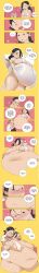 1boy 1girls belly big_belly big_breasts blush breasts chubby chubby_female dialogue dress feedee feeder feederism feeding female heart huge_belly male obese obese_female precioustimespent speech_bubble stitched stuffed_belly text weight_gain