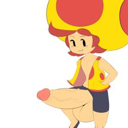 1boy anthro big_bulge big_penis dizzytizzy erection huge_cock large_penis light-skinned_male looking_at_viewer male male_only mario_(series) mega_mushroom mob_face mushroom nintendo penis penis_expansion penis_growth penis_out red_hair shirtless shorts smile smug solo toad_(mario) vest