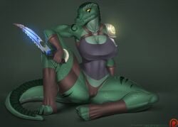 \r\n2017 \r\nanthro \r\ncrocodile \r\nshamira_(doomthewolf) bandage biped blood bodily_fluids breasts camel_toe cameltoe claws cleavage clothed clothing crocodile crocodilian dagger doomthewolf facial_scar female footwear golden_eyes green_body green_scales hi_res knife melee_weapon nipple_bulge non-mammal_breasts reptile scales scalie scar shamira_(doomthewolf) sharp_teeth shoulder_armor shoulder_pads sitting socks solo stirrup_footwear stirrup_socks tattoo teeth text thong underwear url weapon