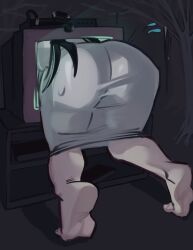 1girls ass big_ass big_butt black_hair fat_ass female female_only grey_body grey_eyes large_ass moxydrawsmore open_mouth solo solo_female solo_focus stuck television the_ring thick_ass thick_thighs thighs tv wide_hips yamamura_sadako