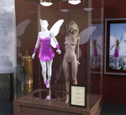 3d blonde_hair bound bound_ankles bound_wrists completely_nude completely_nude_female fairy fairy_wings mannequin mcrocks nude nude_female trophy_case wings