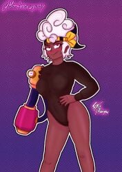 big_breasts big_thighs black_suit brawl_stars bunnysuit dark-skinned_female female maisie_(brawl_stars) missheekapussy solo tagme tagme_(artist) tommykitten white_hair