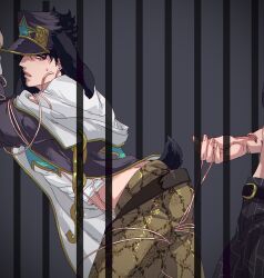 1boy 2boys bondage dilf gay jojo's_bizarre_adventure jotaro_kujo less_end male male_focus male_only mature_male stone_ocean