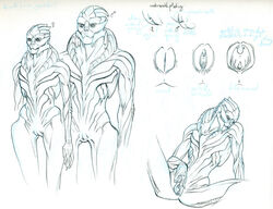 2012 alien alien_girl animal_genitalia bioware character_sheet clitoris female finger_fuck fingering fingering_self genital_slit male mass_effect masturbation monochrome nude pussy reginaprimata sci-fi science_fiction scifi sketch slit turian vaginal_penetration video_games