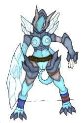 1_eye 3_fingers 4_toes after_transformation alternate_species anthro areola barefoot big_breasts blue_body blue_skin bottomless bottomwear breasts capcom claws clothed clothing corruption demon devil_may_cry erect_nipples featureless_face feet female fingers footwear front_view frost_(devil_may_cry) genitals ice ivanks lady_(devil_may_cry) long_tail mostly_nude navel nipples pouch_(clothing) pupil pussy red_eyes scalie simple_background skirt socks solo species_transformation spread_legs spreading standing tail tearing_clothing toes topless torn_clothing torn_footwear torn_skirt torn_socks traditional_media_(artwork) transformation white_areola white_background white_nipples