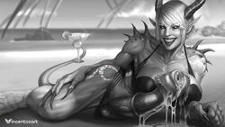 1futa animal_genitalia balls beach big_breasts breasts cleavage cum cum_on_penis demon ell_(superguest) erection futa_only futanari futanari_vampire horns horsecock huge_cock ineffective_clothing intersex large_breasts looking_at_viewer lying monochrome on_side penis pointy_ears solo solo_futa tail testicles vampire vincentcc