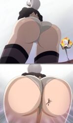 android android_girl ass big_ass big_butt blindfold butt_crush buttcrush clothed clothed_female female female_focus female_only giantess larger_female multiple_girls nier:_automata robot robot_girl smaller_female thedaibijin white_hair yorha_2b yorha_a2