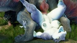 animal_genitalia animal_penis anthro anthro_on_feral breasts capcom dragon duo european_mythology female female_anthro female_penetrated feral flying_wyvern genitals grabbing_both_legs hi_res knot kroxigor larger_male lizardman lizardman_(warhammer_fantasy) looking_pleasured male male/female male_feral monster_hunter mythological_creature mythological_scalie mythology nargacuga nipple_piercing nipples nude outside penetration penile penile_penetration penis penis_in_pussy piercing scalie size_difference smaller_female smaller_penetrated stretched_pussy tongue tongue_out vaginal_penetration void_dragon216 vulgarvictor warhammer_(franchise) warhammer_fantasy western_dragon wyvern zoophilia