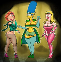 2d 3girls american_dad ass_cleavage big_breasts blonde_hair blue_hair busty butt_crack clothing crossover curvy cydlock dat_ass elf family_guy female female_only francine_smith high_heels human light-skinned_female light_skin lips lois_griffin marge_simpson mature_female milf multiple_girls nail_polish nails nsfw pale-skinned_female pale_skin pubic_hair red_hair see-through_clothing sherlock12 the_simpsons yellow_body