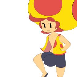 1boy anthro big_bulge bulge dizzytizzy huge_bulge huge_cock large_penis light-skinned_male looking_at_viewer male male_only mario_(series) mega_mushroom mob_face mushroom nintendo penis penis_expansion penis_growth red_hair shirtless shorts smile smug solo toad_(mario) vest