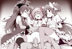 1boy 3girls ai_generated cum cum_in_pussy cum_inside dreson fat_man female human madoka_kaname mahou_shoujo_madoka_magica male male/female monochrome multiple_girls older_male original_character puella_magi_madoka_magica sakura_kyouko sex small_breasts ugly_man ultimate_madoka vaginal_penetration vaginal_sex