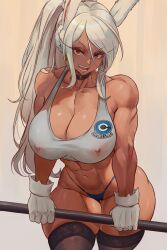 1girls abs absurd_res booty_shorts breasts dark-skinned_female dark_skin female hi_res huge_breasts lesottart long_hair miruko muscular muscular_female my_hero_academia rabbit_ears rumi_usagiyama short_shorts shorts sports_bra sportswear toned white_hair