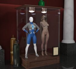 3d arms_behind_back blonde_hair bound bound_ankles bound_wrists completely_nude completely_nude_female mannequin mcrocks nude nude_female original trophy_case