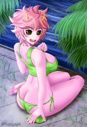 1girls ass ass_focus big_ass big_breasts big_butt bikini bimbo bubble_ass bubble_butt busty butt_focus dat_ass female female_only fuzzlogik green_bikini large_ass looking_at_viewer mina_ashido my_hero_academia one_female only_female pink_hair pink_skin pool poolside smile soap solo solo_female teenager thick_ass