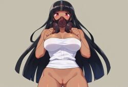 1girls 4_fingers 6_fingers ai_generated ass_visible_through_thighs big_breasts bindi black_hair blossomtea blunt_bangs blush bottomless bottomless_female breasts busty buxom civitai eyelashes gas_mask gradient_hair indian indian_clothes indian_female long_hair masa_works_design mio_saito multicolored_hair partially_nude partially_nude_female person_of_color pussy race_change red_eyes rondon_series self_upload simple_background solo solo_female tan_body tan_skin tan_skinned_female teal_hair voluptuous voluptuous_female white_clothing