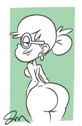 1girls ass dat_ass female glasses glasses_only green_background jmdoodle jose-miranda josethewey leni_loud nickelodeon nude nude_female nudity straight_hair the_loud_house white_background