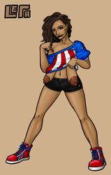 1girls america_chavez areola areolae breasts brown_hair brunette dark-skinned_female dark_skin female female_only huge_areolae leta marvel miss_america miss_america_chavez sagging_breasts solo thighs