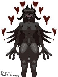 1girls 4_fingers artist_request big_breasts black_hair blush dark_nipples dark_skin full_body heart horns long_hair monster pussy teeth the_binding_of_isaac the_siren_(the_binding_of_isaac) thick_thighs white_background white_eyes