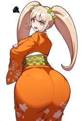 1girls ai_generated angry angry_face annoyed annoyed_expression arrogant big_ass big_butt blonde_hair brat bratty danganronpa danganronpa_2:_goodbye_despair heavy_bottom kimono looking_back novelai orange_eyes saionji_hiyoko self_upload shortstack tagme twintails