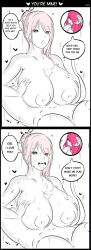 1futa 1girls balls big_breasts breasts demon dialogue english_text erection female femsub futa_on_female futadom futanari goldy heart-shaped_pupils huge_balls human humanoid humanoid_penis intersex nipples nude original_character paizuri penis red_hair sitting sketch solo_focus source_request spot_color text