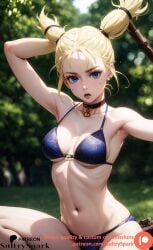 1girls ai_generated bikini blonde_hair choker commission female jujutsu_kaisen nishimiya_momo patreon patreon_username solo sultryspark twintails yellow_hair