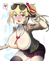 1girls alternate_breast_size big_breasts blush breasts cleavage eyewear_on_head female female_only girls'_frontline glasses_on_head kalina_(girls'_frontline) large_breasts looking_at_viewer sinensian solo sunglasses_on_head tongue tongue_out