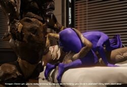 1boy 2girls 3d alien alien_girl aria_t'loak bisexual bisexual_(female) cheap-wazoo comic interspecies krogan mass_effect mff_threesome nyreen_kandros threesome