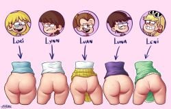 ass ass_chart ass_comparison ass_focus big_ass big_butt big_thighs clothes_lift flipz89 freckles freckles_on_ass leni_loud lori_loud luan_loud luna_loud lynn_loud no_panties no_pants outlines pants_pulled_down pantsless pantyless take_your_pick text the_loud_house thighs uncensored zekim