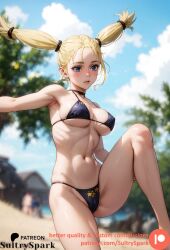 1girls ai_generated bikini blonde_hair cameltoe choker commission female jujutsu_kaisen nishimiya_momo patreon patreon_username solo sultryspark twintails yellow_hair