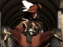 1girls 3d armored_female bdo black_desert black_desert_online black_hair blender clothed female female_only hat human ingame_model inviting_to_lick inviting_to_oral notablyfishy outdoors panties_aside pussy solo_female spread_legs spread_pussy thighhighs valkyrie_(black_desert) wagon