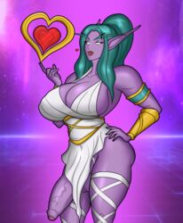 1futa breasts curvy elf futa_only futanari green_hair heroes_of_the_storm huge_breasts huge_cock intersex love_goddess_tyrande merryan-sama night_elf penis penis_under_dress purple_skin semi-erect solo tyrande_whisperwind veiny_penis warcraft white_eyes wide_hips world_of_warcraft