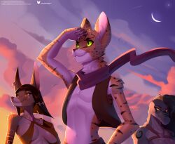 belly_button boob_window cleavage clothed clothing crocodile crocodilian doomthewolf female golden_eyes green_eyes hair kennai looking_away male orange_eyes savannah_cat scarf shamira_(doomthewolf) smile whiskers zanya_(doomthewolf)