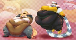 bbw belly_exposed belly_overhang black_bodysuit blush boots brown_fur exercise_fail fat fat_arms fat_belly fat_legs fat_rolls female gray_fur headband huge_belly jumping_rope lemur lemur_tail long_tail mobian_(species) mobian_lemur mobian_wolf morbidly_obese sega sit-ups sonic_(series) sonic_the_hedgehog_(comics) sonic_the_hedgehog_(idw) sonic_the_hedgehog_(series) sweating tangle_the_lemur tututummy weight_gain whisper_the_wolf wolf yellow_crop_top