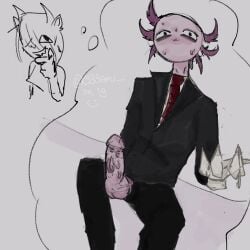 axolotl axolotl_humanoid black_suit dick erection gloves humanoid_genitalia kinito kinitopet male non-human penis pink_skin suit toony