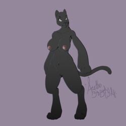 acethebigbadwolf areola big_breasts black_fur breasts digital_media_(artwork) digitigrade feline female fur mammal navel nipples panther pussy standing yellow_eyes