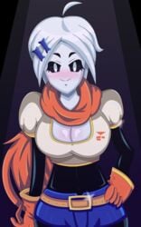 1girls blush breasts cleavage female female_only genderbend genderbent genderswap genderswap_(mtf) large_breasts looking_at_viewer mairusu-paua papyrus rule_63 skeleton solo solo_female undertale white_hair