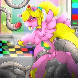 anal anal_sex anus blonde_hair blue_eyes blush camychan clitoris collar computer consensual_tentacles crossover crown equine feathered_wings feathers female feral fur hair half-closed_eyes hi_res hooves horn horse looking_back machine mammal mario_(series) my_little_pony nintendo open_mouth paper_mario penetration pony princess_peach purple_fur pussy solo stomach_bulge tec-xx tentacle tiara tongue tongue_out underhoof video_games wings