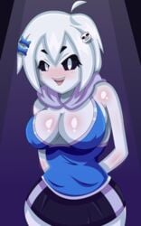 athletic_wear breasts cleavage eyelashes female female_only female_sans genderswap genderswap_(mtf) hair_ornament hands_behind_back large_breasts looking_at_viewer mairusu-paua rule_63 sans skeleton solo solo_female undertale