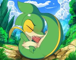 1boy 2017 autofellatio cum cum_in_mouth cum_in_own_mouth cum_inside cum_on_self erection hi_res male male_only masturbation nintendo oral penis pokemon pokemon_(species) snivy tricksta video_games