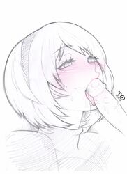 android blush fellatio female nier nier:_automata open_mouth oral penis simple_background tabletorgy tongue tongue_out yorha_2b