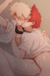 2boys anal anal_sex blonde_hair bottomless cum drooling eijirou_kirishima gay japanese_text katsuki_bakugou kissing male male_only maneki-neko_(fujifuji) multiple_boys my_hero_academia red_hair saliva sex spiky_hair tagme tan_skin text uncensored yaoi